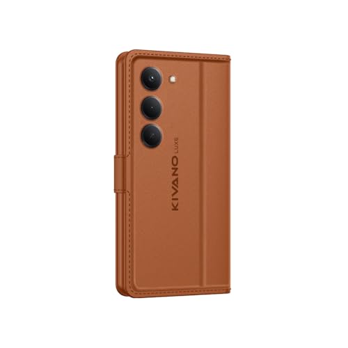 Image of KIVANO LUXE Compatible for Redmi 15 5G Luxury Handmade Leather Magnetic Flip Folio Case | Card Holder & Kickstand | Slim Protective Cover | Unisex - Brown
