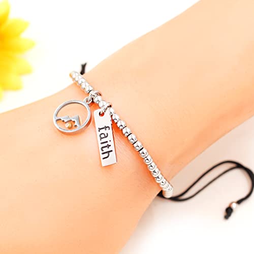 Image of Uloveido Copper Brass Beads Ball Bracelet Adjustable Braided Rope Bracelet with Mustard Seed Charm