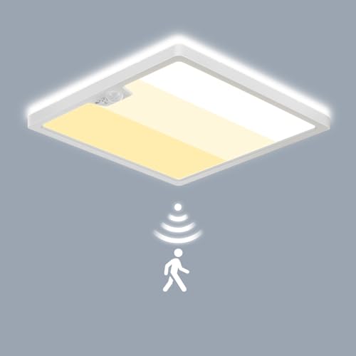 LEZOE Plafoniera LED con sensore di movimento, lampada da soffitto con sensore PIR da 18W 2000LM 3000K/4000K/6500K per bagno, garage, scale, cantina, corridoio, balcone 22x22x2,5cm