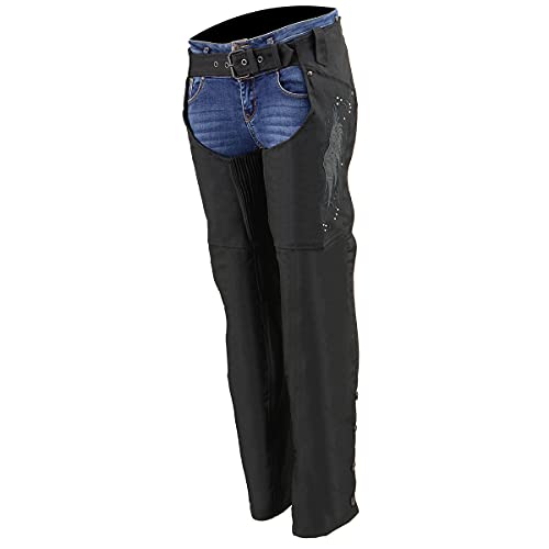 Milwaukee Leather SH1956 Women's 'Winged' Solid Black Textile Chaps - X-Small