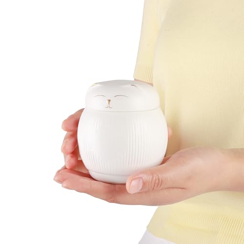 DiDiBirDi Keramik Urne für Katze,MiNi Tierurne, Haustier Erinnerungsbox,Katze Urne für Asche,Weiße Katze Urnen aus für Asche(170ml)