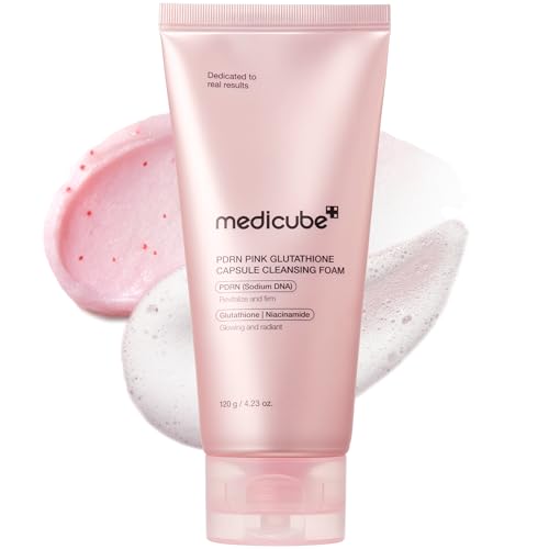 Image of medicube Facial Cleanser PDRN Pink Glutathione Capsule Foam Cleanser | Daily Face Wash for Pore Care, Uneven Skin Tone, Texture | Hydrating & Nourishing Deep Cleansing | Korean Skincare, 4.23 oz