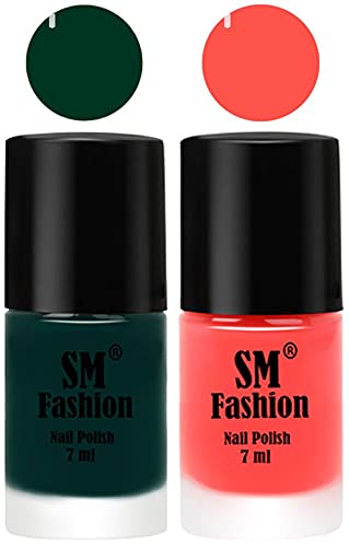 Image of Long Lasting Nail Polish | Nail Paint Combo 7 ml Each) - Set of 2 Dark Green-Baby Pink