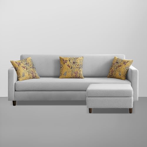 Image of Casaliving Premium Lifestyle Fabric 4 Seater L Shape Sofa Set 3 Seater Modern Sofa Set & Ottoman for Living Room (Grey Color) Premium Fabric