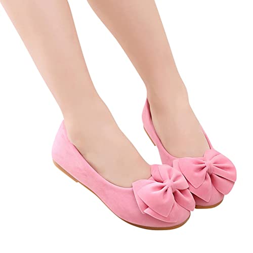 EnJoCho Toddler Little Girl Flock Mary Jane Dress Shoes Ballet Flats for Girl Party School Shoes Bowknot Princess Shoes 7-12Y (Pink-06#, 7.5-8Years)3