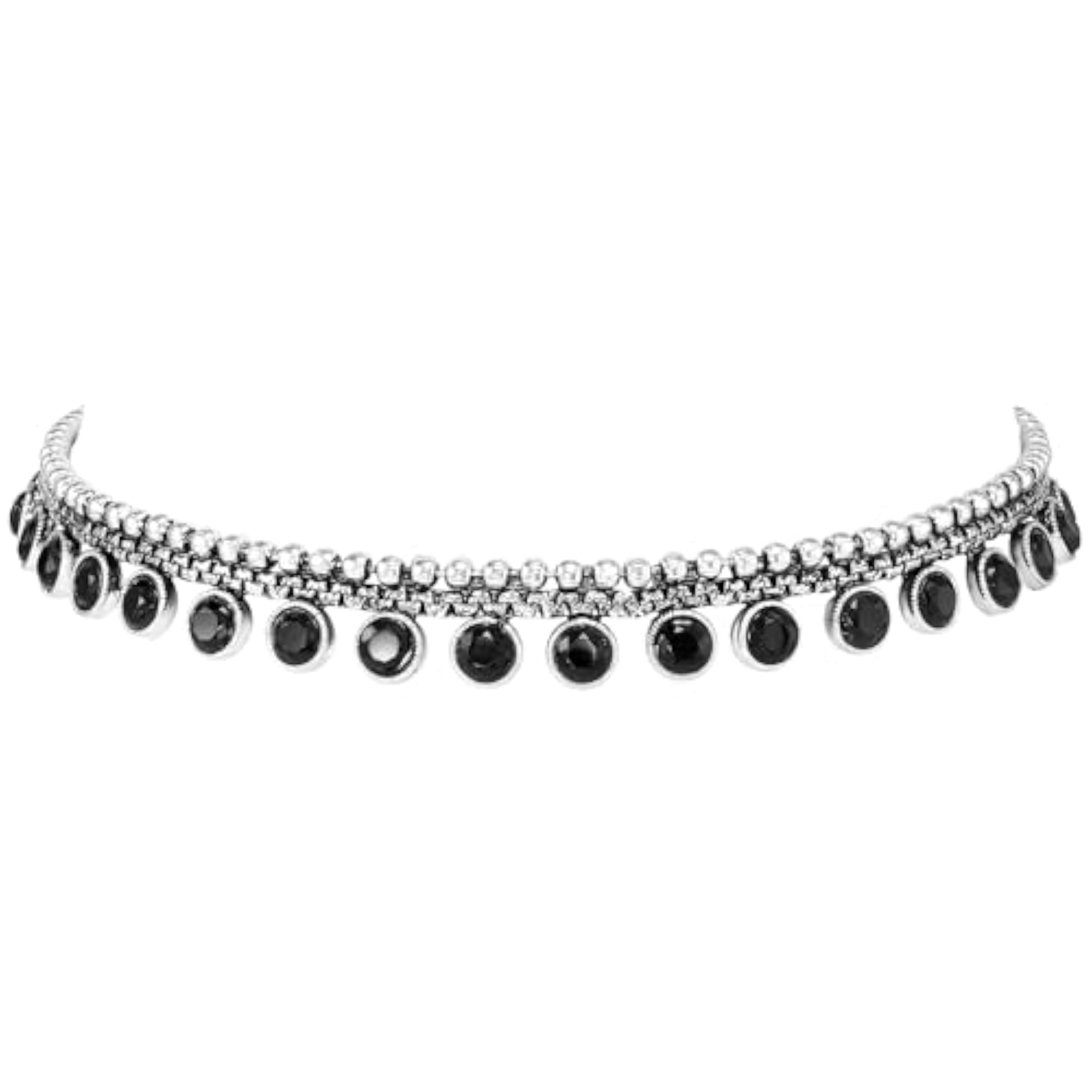 Silver Plated Synthetic Stone Studded Choker Necklace Set