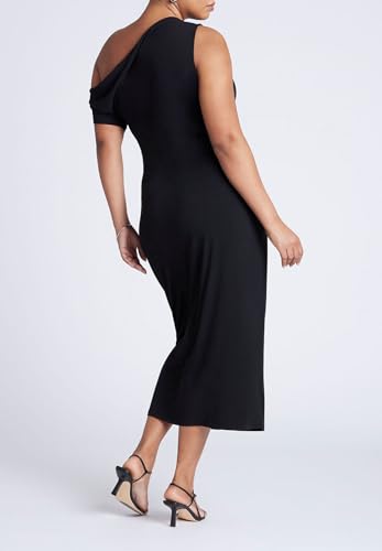 ELOQUII Women's Plus Size Off The Shoulder Tie Front Midi Dress2