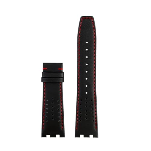 Image of Cowhide Leather Watch Band Compatible With Maurice Lacroix AIKON AI6038 AI6008 AI6007 AI6058 Quick Release Stainless Steel Convex End Straps(A Black Red Noclasp,AI6008)