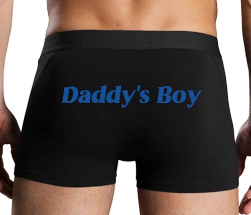 Knaughty Knickers Daddys Boy Mens Black Boxer Briefs Stretchy No Fly with Sexy Colorful Adult Design