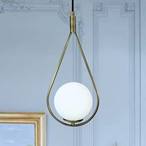 bamyum Suspension Luminaire Moderne de Plafond Bar en Métal Doré, Élégante Boule de Verre Blanc, Lustre Salon, Chambre, Cuisine, Salle de Bain, Couloir,...