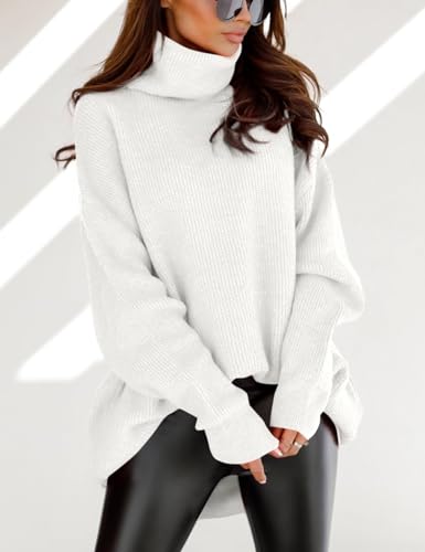 Image of Womens Turtleneck Oversized Sweater Batwing Chunky Pullover Sweater Casual Fall Loose Knit Jumper Top
