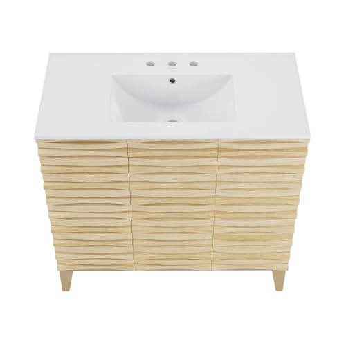 Image of Swiss Madison Cascade 36 in. Natural Oak Bathroom Vanity with White, 3-Hole Ceramic Sink Top