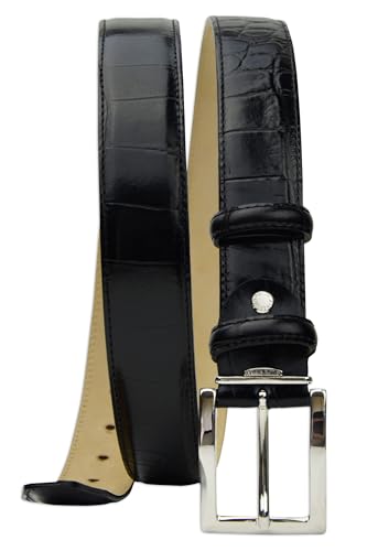 Image of Men's Italian Crocodile Embossed Leather Belt | Genuine Italian leather. Refined crocodile embossed texture. 35mm (1.38 inch) dress width. Handmade in Italy. Gift boxed.