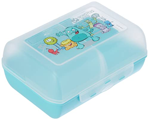 Emsa 514482 Brotdose für Kinder, Herausnehmbare Trennwand, Monstermotiv, Mint, Variabolo Monster