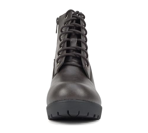 Image of Soda Second Lug Sole Chunky Heel Combat Ankle Bootie Lace up w /Side Zipper