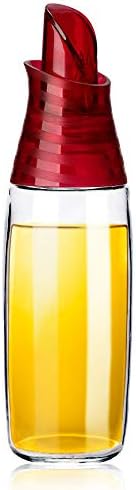 Olive Oil Dispenser Automatic Flip Oil Bottle Leakproof Glass Oil & Vinegar Cruet Condiment Container for Kitchen Cooking 12 Ounce (Red)