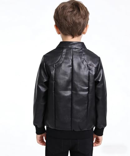 Image of Boys Trendy Stand Collar PU Leather Moto Jacket - Winter Warm Lined Coat with Zipper Closure for Kids (Age 3-12)