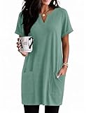 Rapbin Tunic Tops To Wear with Leggings Short Sleeve Shirts for Women V Neck Business Casual Tops for Women Green 2XL