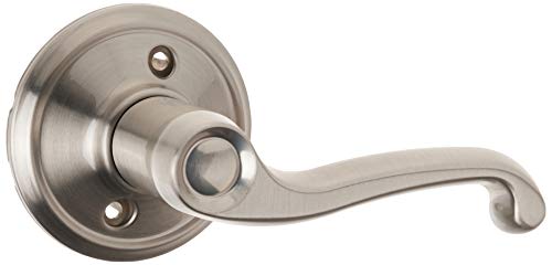 Image of Schlage FE285 CAM 619 FLA LH Camelot Front Entry Handleset with Left-Handed Flair Lever, Lower Half Grip, Satin Nickel