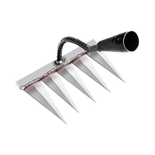 Yusheng Rastrillo de jardín, rastrillo de metal, rastrillo de hojas, rastrillo de mano, pequeño abanico, resistente, para deshierbar/aflojar/sembrar, 4/5/6/7 dientes