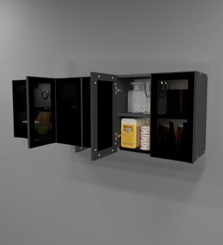 Image of SPECIALITY PANELS Aluminium Black Profile 6 Door Wall Cabinet | Grey Tinted Glass Handless Shutters | Wall Mounted Kitchen Storage Cupboard | Modern Space Saving Organizer (Slate Grey Finish)