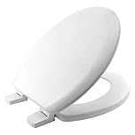 BEMIS Chicago Ultra-Fix White Toilet Seat. Wooden Toilet Seat with Water Based Paint for Easy Clean. Adjustable Plastic Hinges, Universal & Easy Installation, White