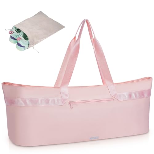 FREEAMG Large Yoga Mat Bag for Women Pilates Bag with Shoes Compartment and Wet Pocket Lightweight Yoga Gym Tote Bag with Mat Carrying Strap (Pink)