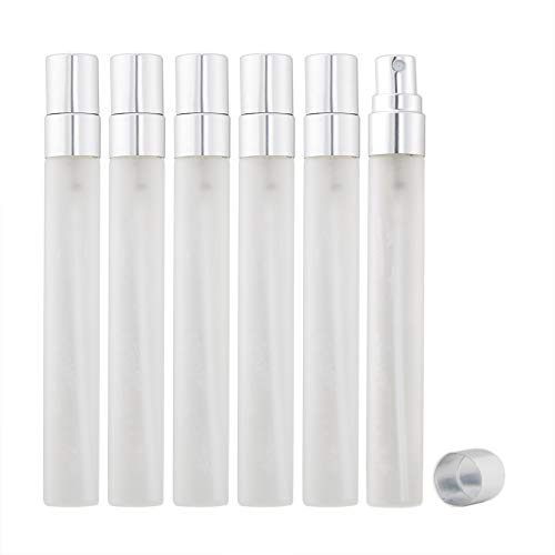 Enslz 10ml Mini Frosted Spray Bottles Refillable Fragrance Perfume Scent Bottle Empty Glass Atomizer for Travel 10 pcs (Silver)
