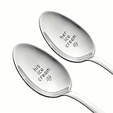 Engraved Ice Cream Spoon Gifts for Couple on Anniversary, 2 Pcs Personalized Coffee Spoon Stainless Steel, Couple Gifts for Him and Her on Valentines Day (scoop, his/her ice cream)
