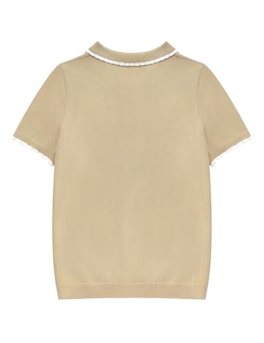 Image of Girls Short Sleeve Polo Shirt V Neck Button Down Shirts Summer Knit School Uniform Crop Tops
