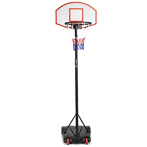 Moccha Portable Basketball Hoop, 5.4-7 ft Adjustable Basketball Stand Portable Basketball Hoop System w/ 28 Inch Width PVC Backboard 2 Nets Wheels for Youth Kids Teenagers Indoor Outdoor