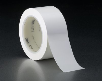 3M Vinyl Tape 471, White, 1/4 in x 36 yd, 5.2 mil