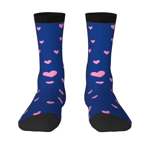 Gkyygk Blue Pink Hearts Valentines Day Socks Gifts for Men Women Soft Cute Crew Socks Daily Sports Use