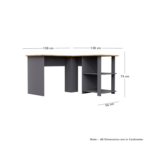 Image of Bniture Wooden Study Table for Home | Engineered Wood Study Table with Shelf Storage | L Shape Multi Purpose Computer Desk for Writing & Study | Laptop Table for Study Room | Slate Grey & Giant Wood