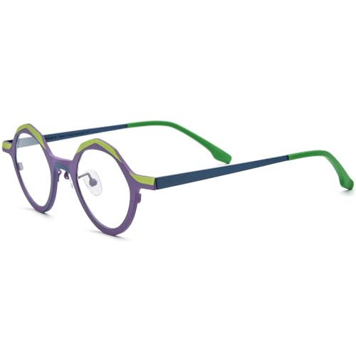 Image of FONEX Colorful Pure Titanium Glasses Frame Women Retro Round Eyeglasses