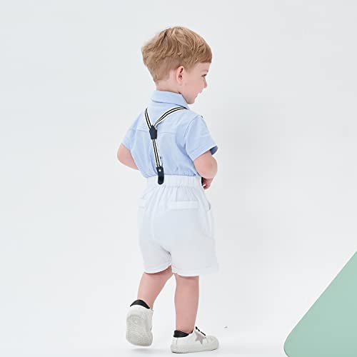 Image of Volunboy Baby Boy Formal Short Set Toddler Summer Gentleman Outfit Kid Short Sleeve Bowtie Shirt Suspender Shorts Suit