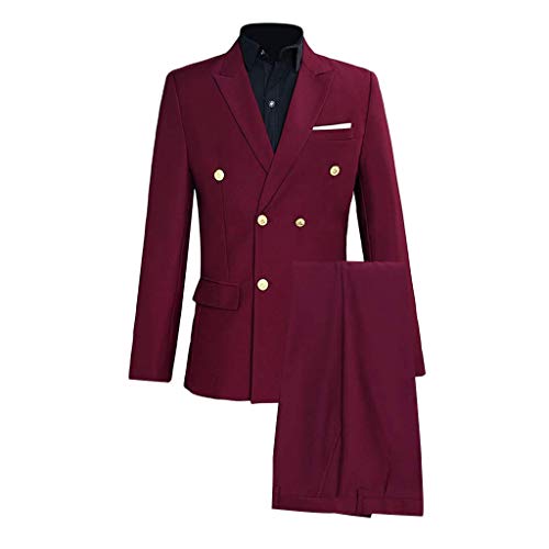 Costume de mariage homme slim fit 2 pièces rouge vin croisé HOTK