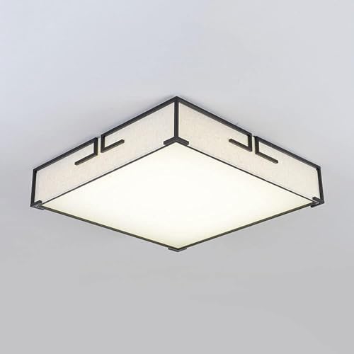 Plafonnier LED carré chinois en tissu 50cm à intensité variable