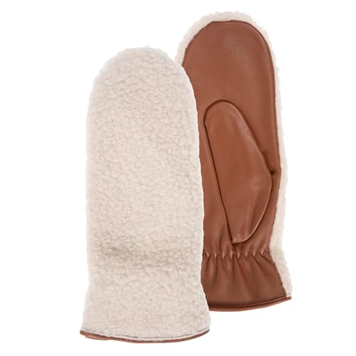 Isotoner Gants femme cuir d'agneau pleine fleur - doublées imitation fourrure, 7=S, cognac