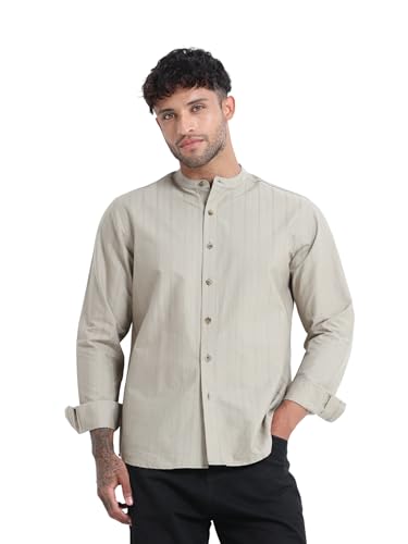 Image of StitchX Men's Full Sleeve Mandarin Collar Jacquard Shirt
