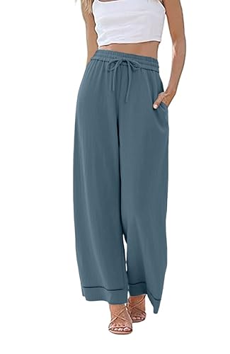 Image of KICZOY Women Flowy Pants Drawstring Waist Wide Leg Palazzo Beach Pants Loose Fit with Pockets
