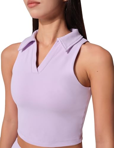 Womens Golf Shirt Sleeveless Polo Collared Tennis Shirts for Women Athletic Workout Cropped Tank Tops