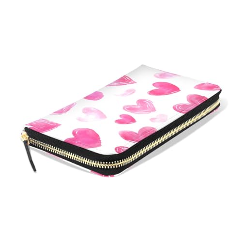 Long Wallets Leather Bifold Wallet for Women Pink Heart-shaped with Zipper Credit Card Holder Large Capacity3