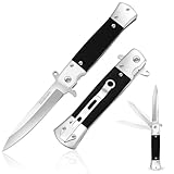 BRILLIRARE Pocket Knife, Folding Wood Knives Blade 4in, Foldable Survival Small Knife with Pocket Clip, Sharp Steel Blade, Button Lock & Glass Breaker for Everyday Carry EDC Hunting Camping