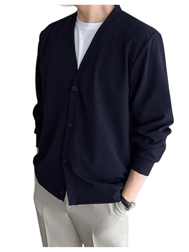 Floerns Men's Solid Long Sleeve Knit Wear V Neck Button Down Cardigan Sweater