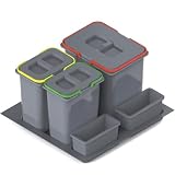 REJS Sistema De Reciclaje De Cocina Para Armario De 60 Cm 3 Compartimentos 52,5x49x30 Cm (1x 15L + 2x 7L) Con Tapa Empotrado