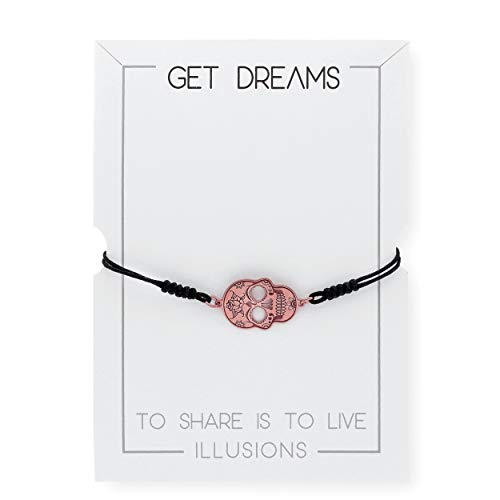 Silver & Steel Pulsera Calavera Mexicana en Plata de Ley con cordón Ajustable (Plata Rosa)