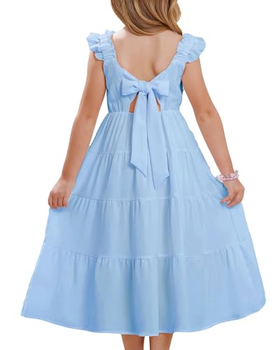 GRACE KARIN Girls Dress Summer Tie Back Party Dress Ruffle Sleeve Smoke Tiered Special Occasions Maxi Tween Dresses Size 5-14