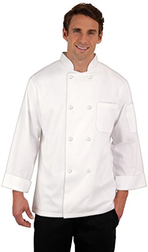 8 Button Chef Coat White, with Free Red Bib Apron and Chef Hat (XS)