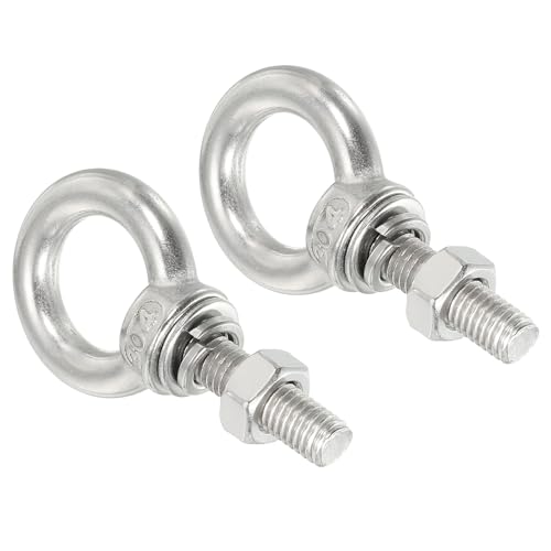 Image of uxcell M8*30 5 /16 inchx1.18 inch Stainless Steel Eye Bolts Threaded Screw Eyebolt Shoulder Ring with Nuts Washers for Lifting Hanging, 2 Set
